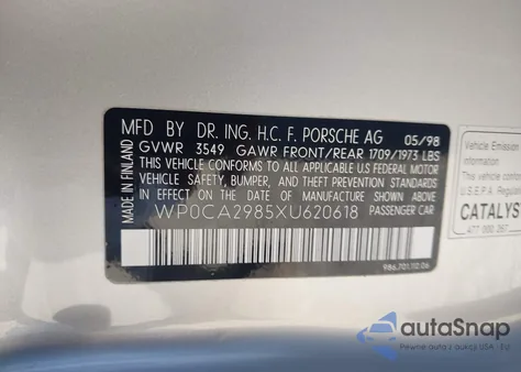 1999 Porsche Boxster z USA, uszkodzony, nr VIN WP0CA2985XU620618